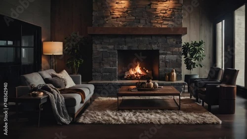 Cozy Hearth: A Fireplace in the Living Room Creates a Warm and Inviting Atmosphere for Relaxation and Gatherings photo