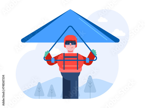 Man paragliding illustratuon. Hobby vector illustration.