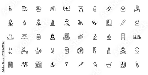 Set of black and white medicine icons