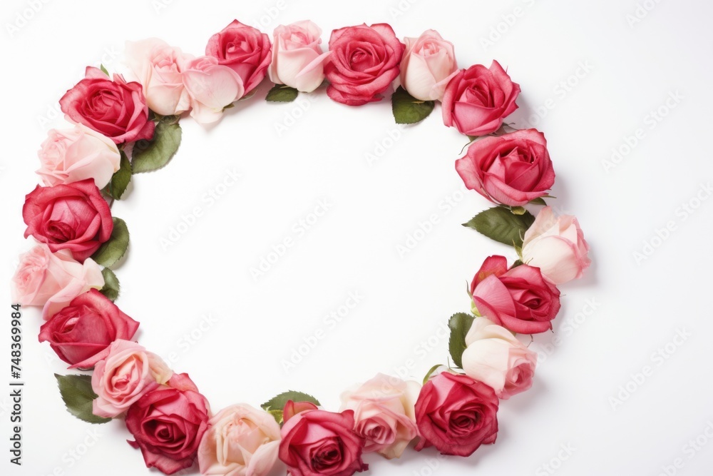 Framework from roses on white background. Flat lay. Framework from roses on white background. Flat lay.