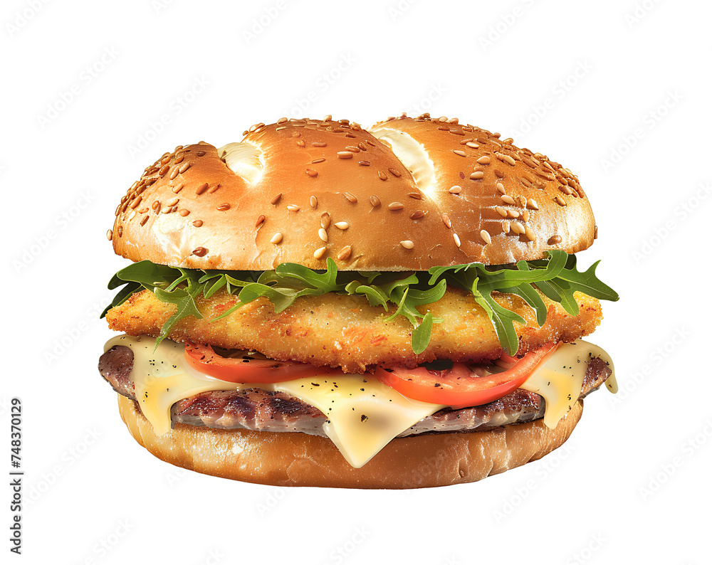 Sandwich with beef and cheese cutlet on white background. Sandwich with beef and cheese cutlet on white background.