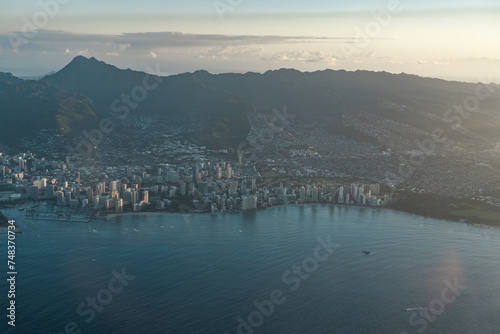 Waikiki Oahu Hawaii. Aerial photography of Honolulu to Kahului from the plane.