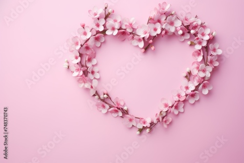 Valentines Day pink flower wreath on pastel background.