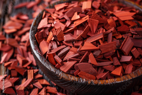 Red sandalwood chips in a bowl photo