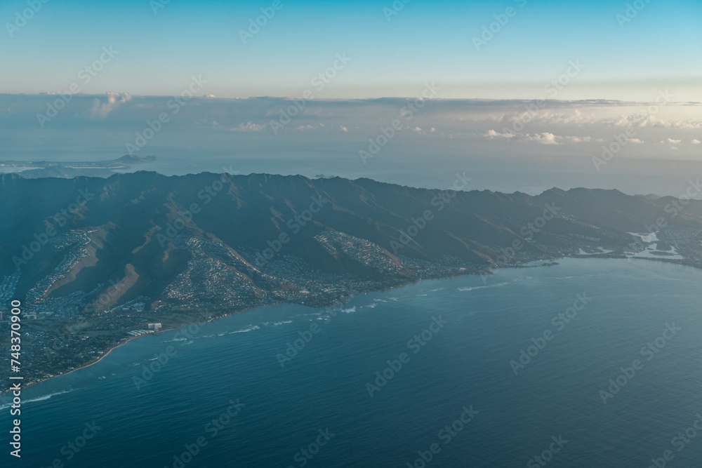 Aerial photography of Honolulu to Kahului from the plane.
