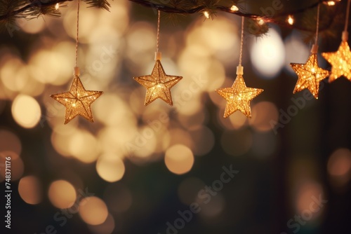 Christmas Lights   Stars String Hanging At Fir Branches In Abstract Defocused Background © Vibu design  gallery