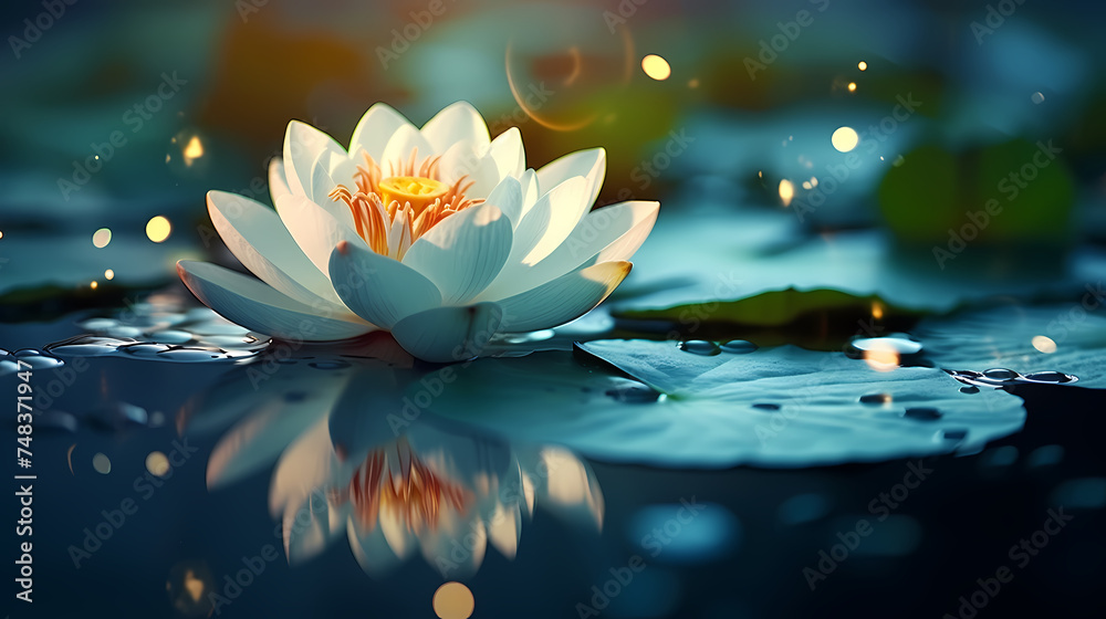 Beautiful water lilies floating in tranquil pond wallpaper background