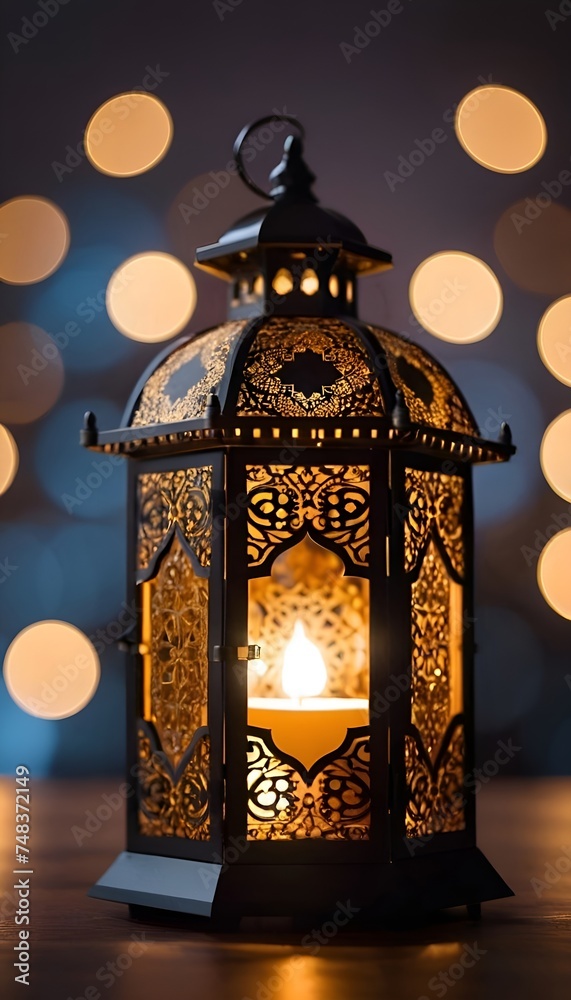 Ramadan Kareem islamic design crescent moon and mosque dome silhouette with arabic pattern and lantern Ramadan Kareem islamic design crescent moon and mosque dome silhouette with arabic pattern and lantern