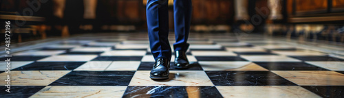 Businessman Walking on Checkered Floor Perspective