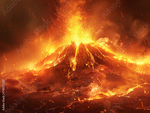 Fiery Volcanic Eruption Lighting Up the Night Sky