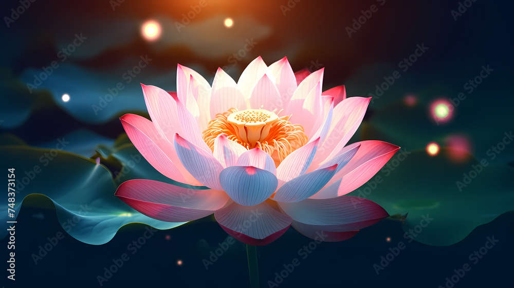 Glowing lotus in the pond Glowing lotus in the pond