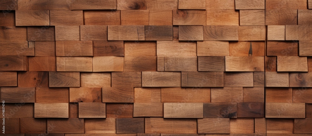 A wall constructed of wooden blocks creates a unique and rustic element in a room. The wooden blocks are neatly stacked, adding character and warmth to the space. A wall constructed of wooden blocks creates a unique and rustic element in a room. The wooden blocks are neatly stacked, adding character and warmth to the space.