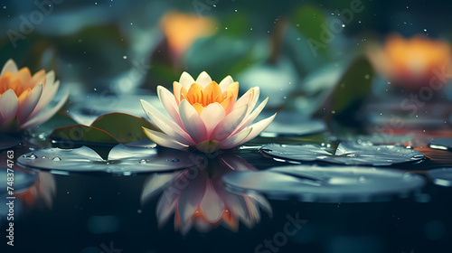 Glowing lotus in the pond