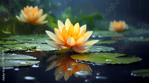 Glowing lotus in the pond