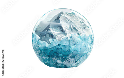 A Tranquil Ice Globe with Breathtaking Frozen Landscapes Isolated on Transparent Background.