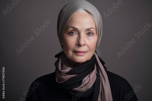 Portrait of a senior muslim woman with headscarf.