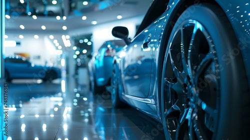 Gleaming luxury car displayed in showroom. modern automobile design, elegance and style concept. sleek vehicle profile. AI © Irina Ukrainets