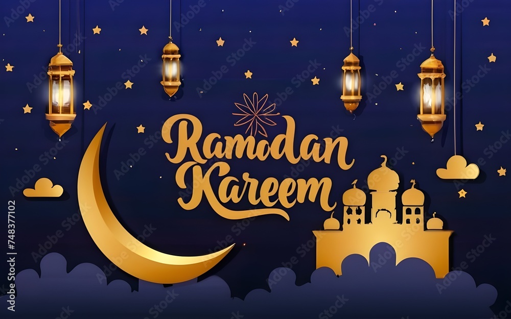 Happy Ramadan wallpapers, greeting cards, posters, entertainment covers. Ramadan design with beautiful moon lanterns, modern style, dark background, Ramadhan kareem background design. Generative Ai Happy Ramadan wallpapers, greeting cards, posters, entertainment covers. Ramadan design with beautiful moon lanterns, modern style, dark background, Ramadhan kareem background design. Generative Ai