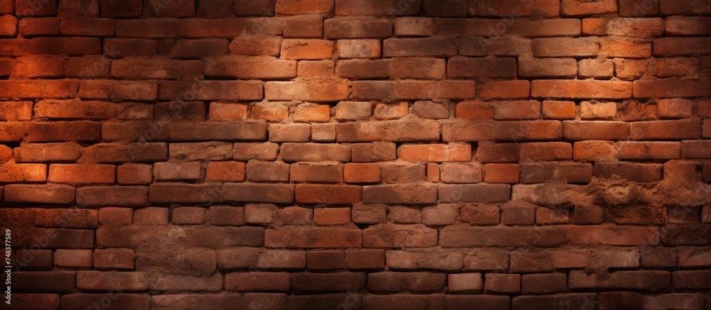 A close-up view of a terracotta-colored brick wall corner being illuminated by a bright light. The texture of the bricks is highlighted, showing shades of brown, red, A close-up view of a terracotta-colored brick wall corner being illuminated by a bright light. The texture of the bricks is highlighted, showing shades of brown, red,