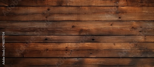A close-up view of a weathered brown wooden wall, revealing the intricate textures and patterns of the wood. The background is rich in hues of brown, creating a warm and rustic atmosphere.