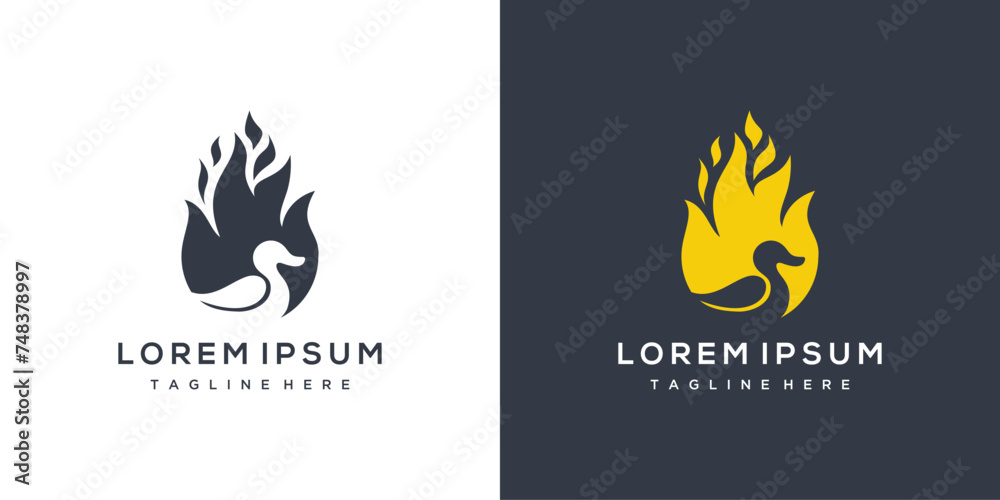 fire and duck logo vector icon. combined fire and duck logo design template elements