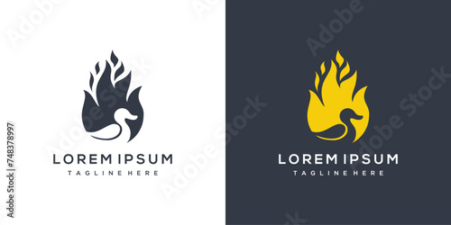 fire and duck logo vector icon. combined fire and duck logo design template elements