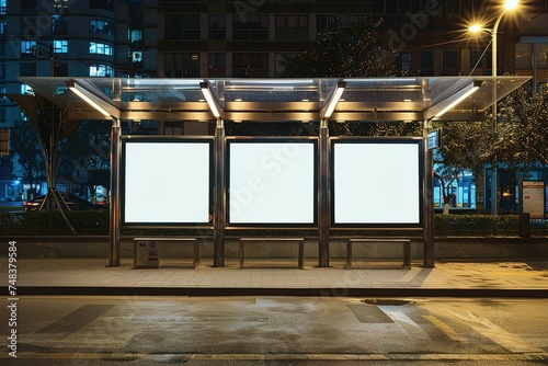 3 Blank billboard at bus stop