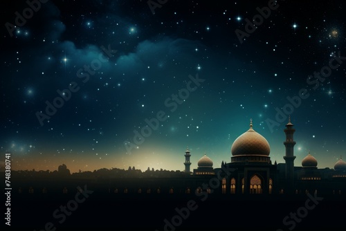 Sacred Mosque stars night. Crescent night. Generate Ai