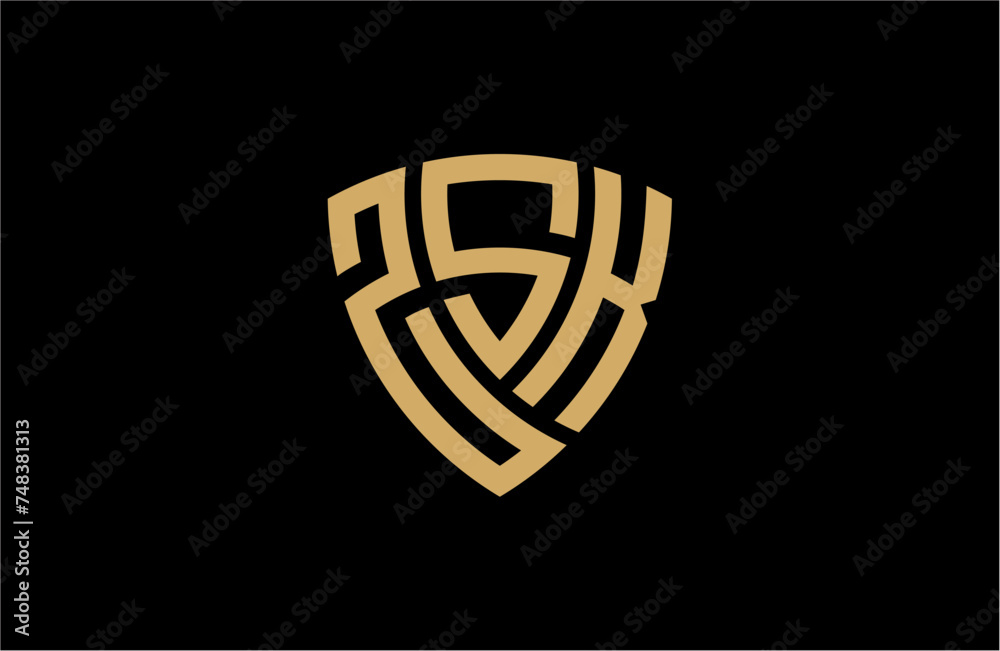 Naklejka premium ZSK creative letter shield logo design vector icon illustration
