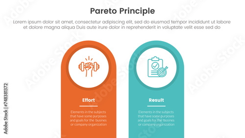 pareto principle comparison or versus concept for infographic template banner with round shape on top vertical box with two point list information photo