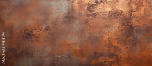 A weathered metal wall with rusted patches contrasts against a brown background, showcasing the textural decay and aged appearance of the surface.