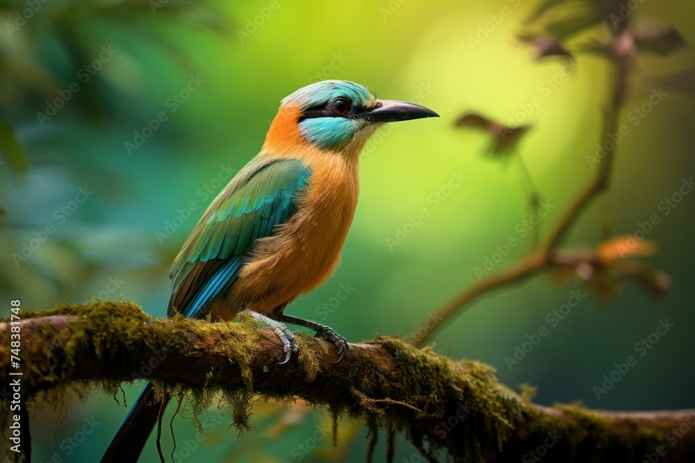 Colorful Motmot bird branch. America wild. Generate Ai Colorful Motmot bird branch. America wild. Generate Ai