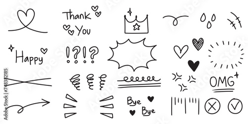 set of Hand drawn doodle expression sign for concept design isolated on white background. vector illustration.