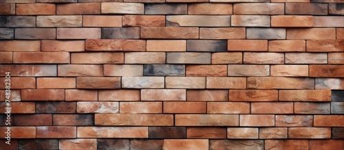 A close-up view of a brick wall made entirely of small bricks, displaying a textured background illuminated by the noonday light. The bricks are tightly arranged,