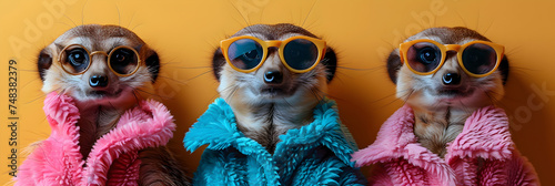 Fashion meerkat with colored dress and sunglasses,  photo