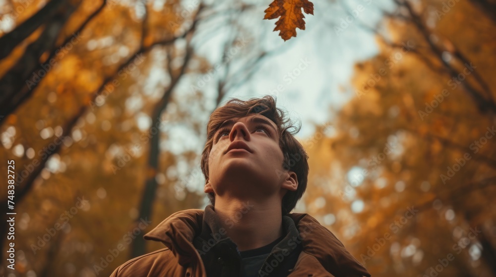 Contemplative young man standing in front of trees generative ai