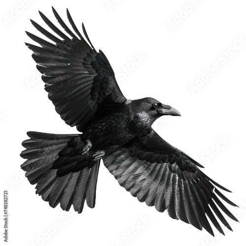 black crow is flying isolated on transparent background, element remove background, element for design