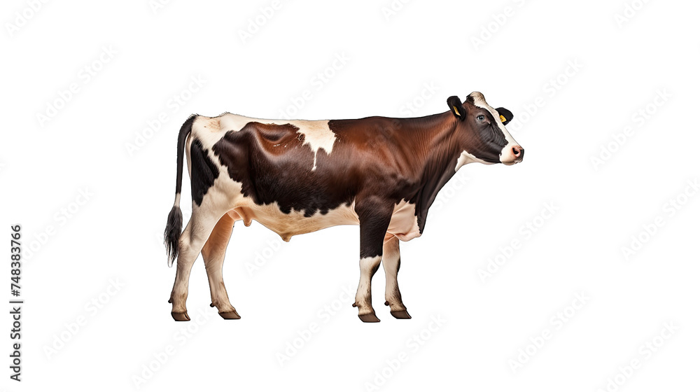 female dairy cow standing sideview isolated on transparent background, element remove background, element for design
