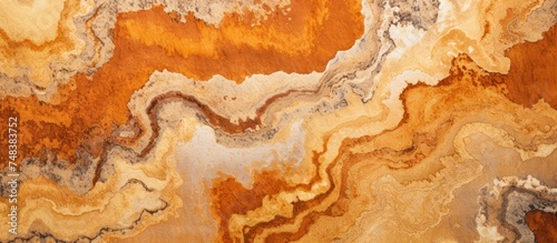 A detailed view of a brown and white marble, showcasing intricate patterns and colors. The marble is suitable for home decor, creating a sophisticated and modern look when used as a carpet.