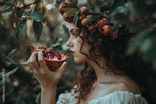 Persephone's Fateful Bite: Delving into the Myth of the Greek Goddess Consuming the Pomegranate Seeds, Binding Her to the Underworld and Shaping the Seasons.