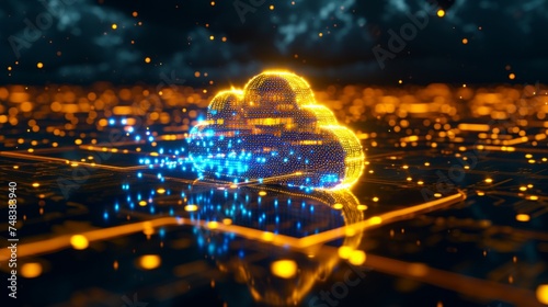 Digital information technology web futuristic hologram with cloud icon, generative ai