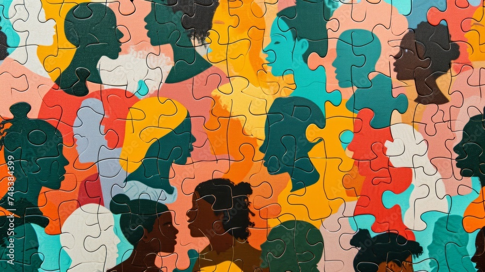 Fototapeta premium Diverse puzzle of multiracial people generative ai