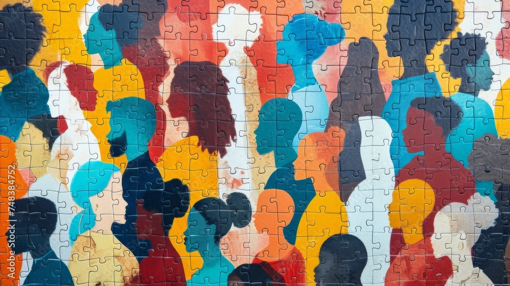 Naklejka premium Diverse puzzle of multiracial people generative ai