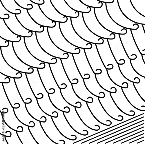 Hooks or curls form a pattern, ending at the bottom with a corner of straight lines.