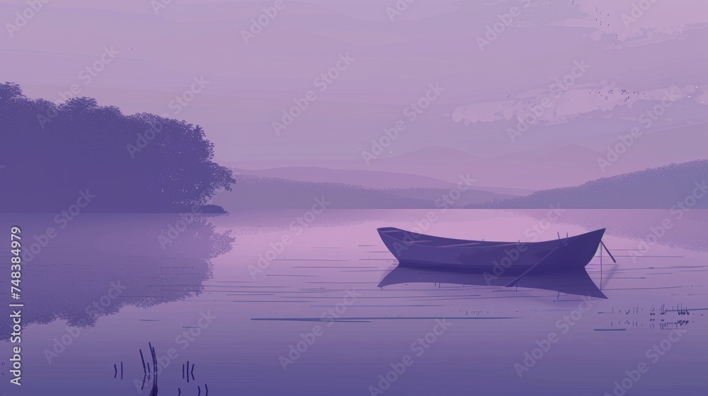 Peaceful Lavender Anime Background of Lakeside Serenity
