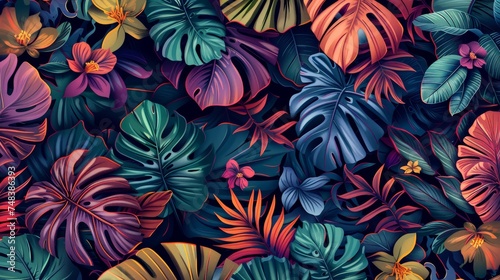 Colorful tropical leaves. Jungle wallpaper pattern.
