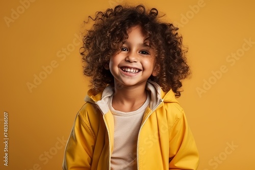 Portrait of a cute african american little girl smiling over yellow background