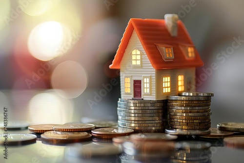 Miniature house on a stack of coins Symbolizing property investment Financial growth And the concept of building wealth through real estate