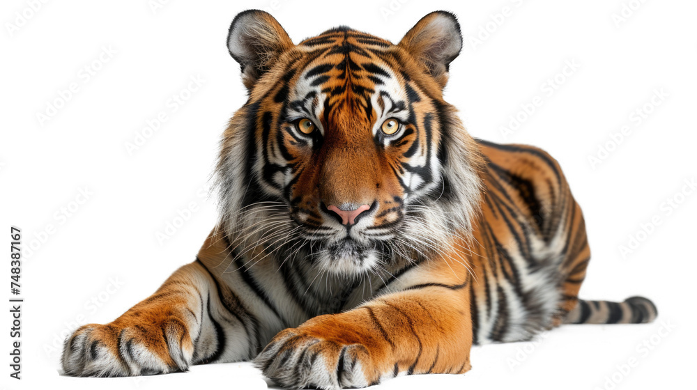 Naklejka premium The tiger is lying down isolated on transparent background, element remove background, element for design