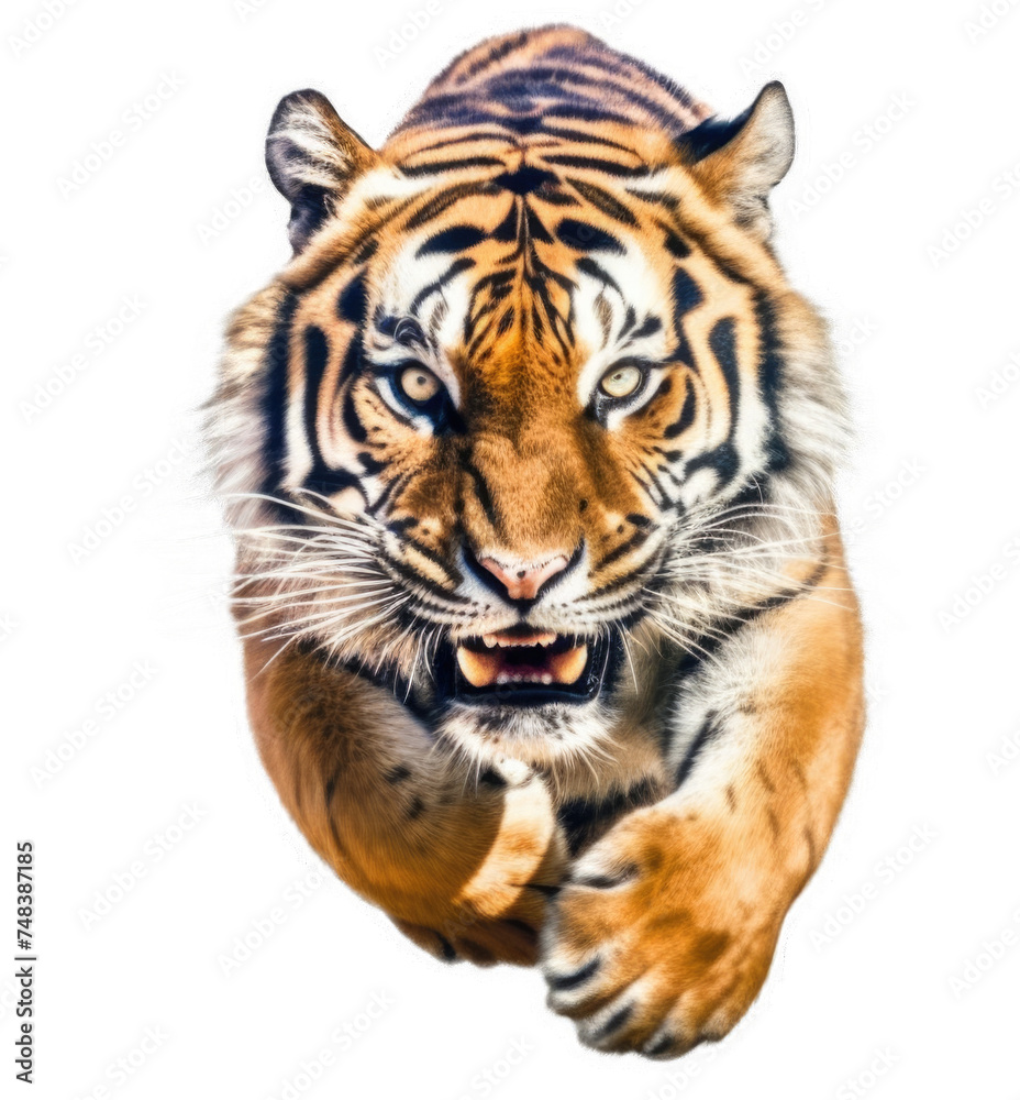Obraz premium Tiger runing isolated on transparent background, element remove background, element for design